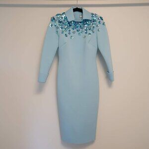 Badgley Mischka | Pale Blue Embellished Midi Dress